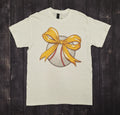 T-Shirt Short Sleeve Full Front Baseball Bow Gold Rhinestones