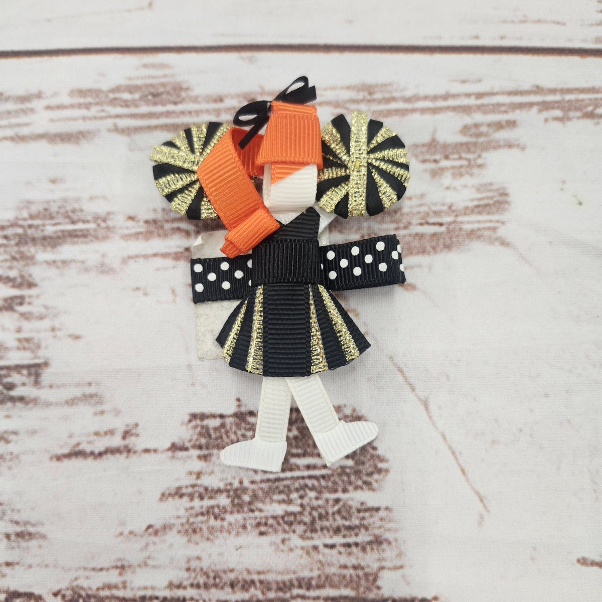 Hair Clip Cheerleader Gold Polka Dot Clip