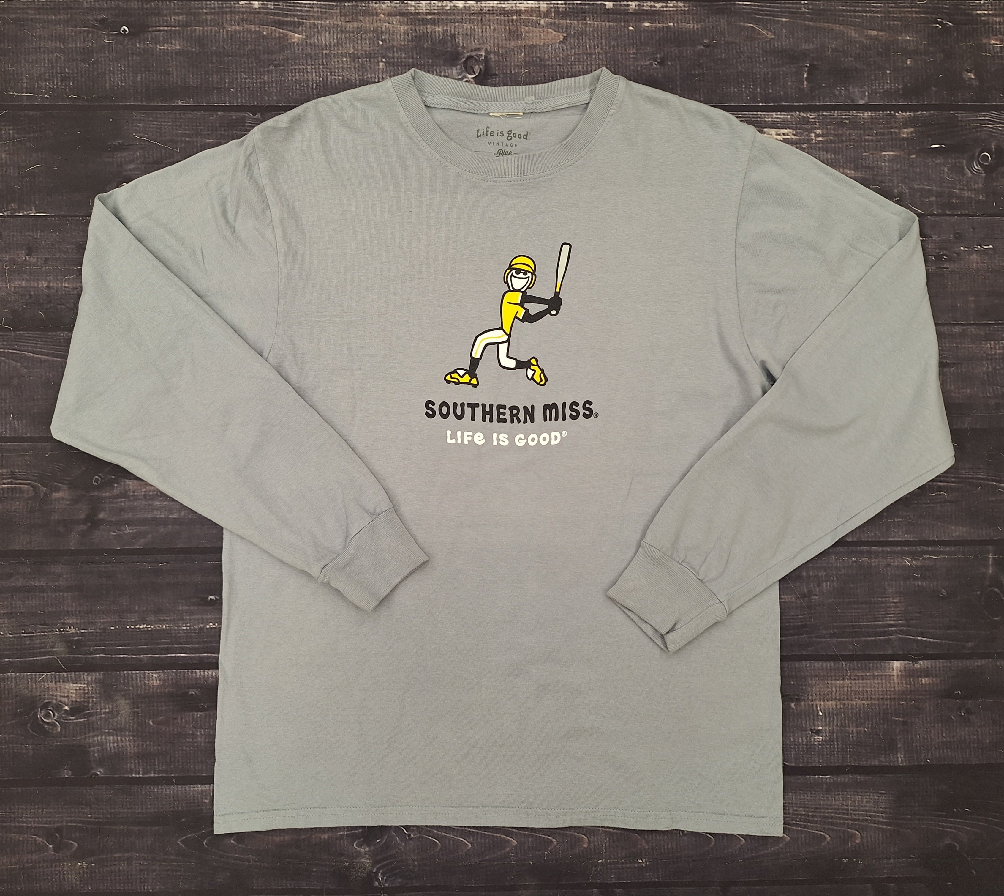 Life is Good T-Shirt Long Sleeve Dyed Ringspun Full Front USM Baseball Jake