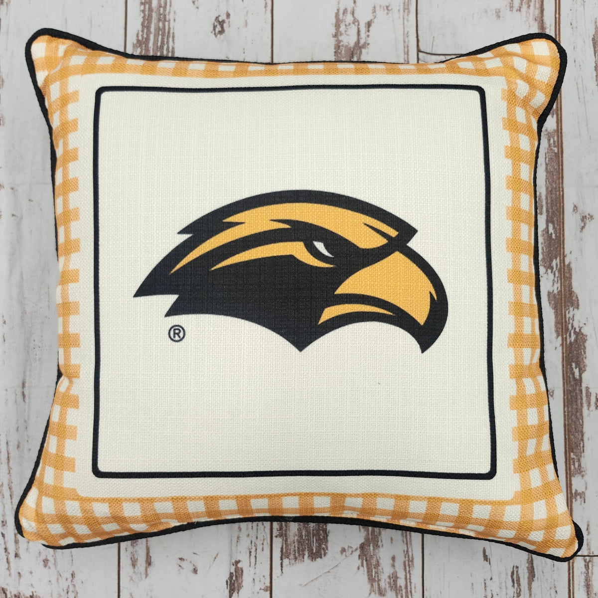 Gold Gingham Pillow with Eagle Head
