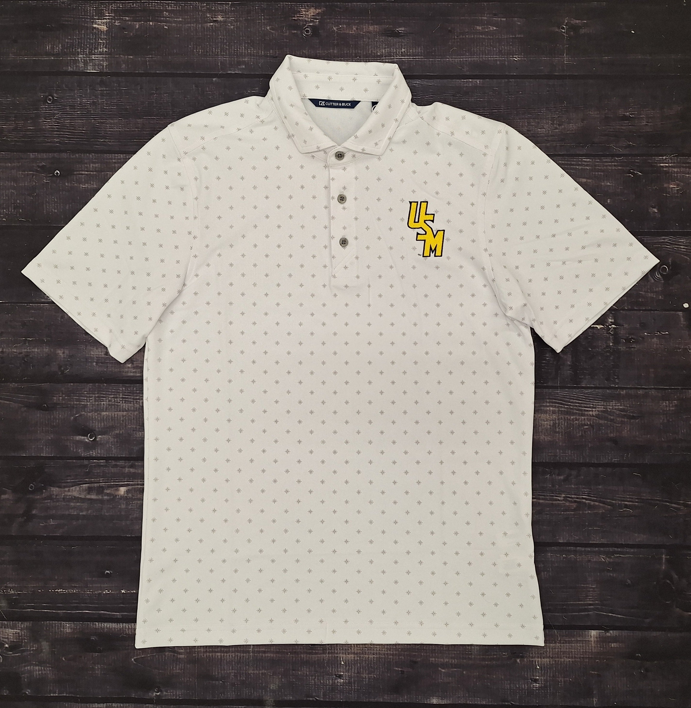 Cutter & Buck Men's Virtue Eco Pique Tile Print Polo with Stacked USM