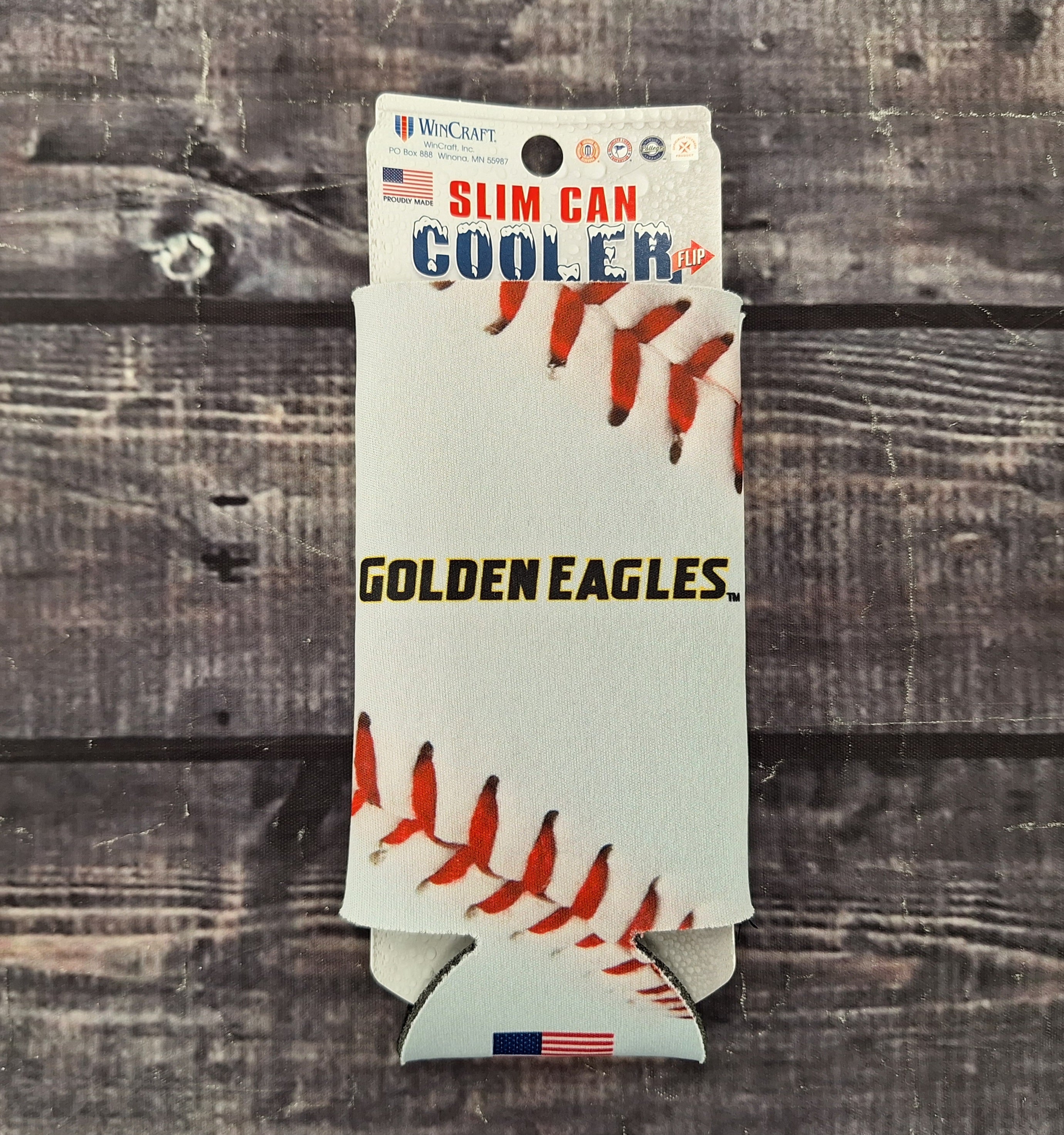 Baseball Slim Can Coozie with Golden Eagles Eagle Head