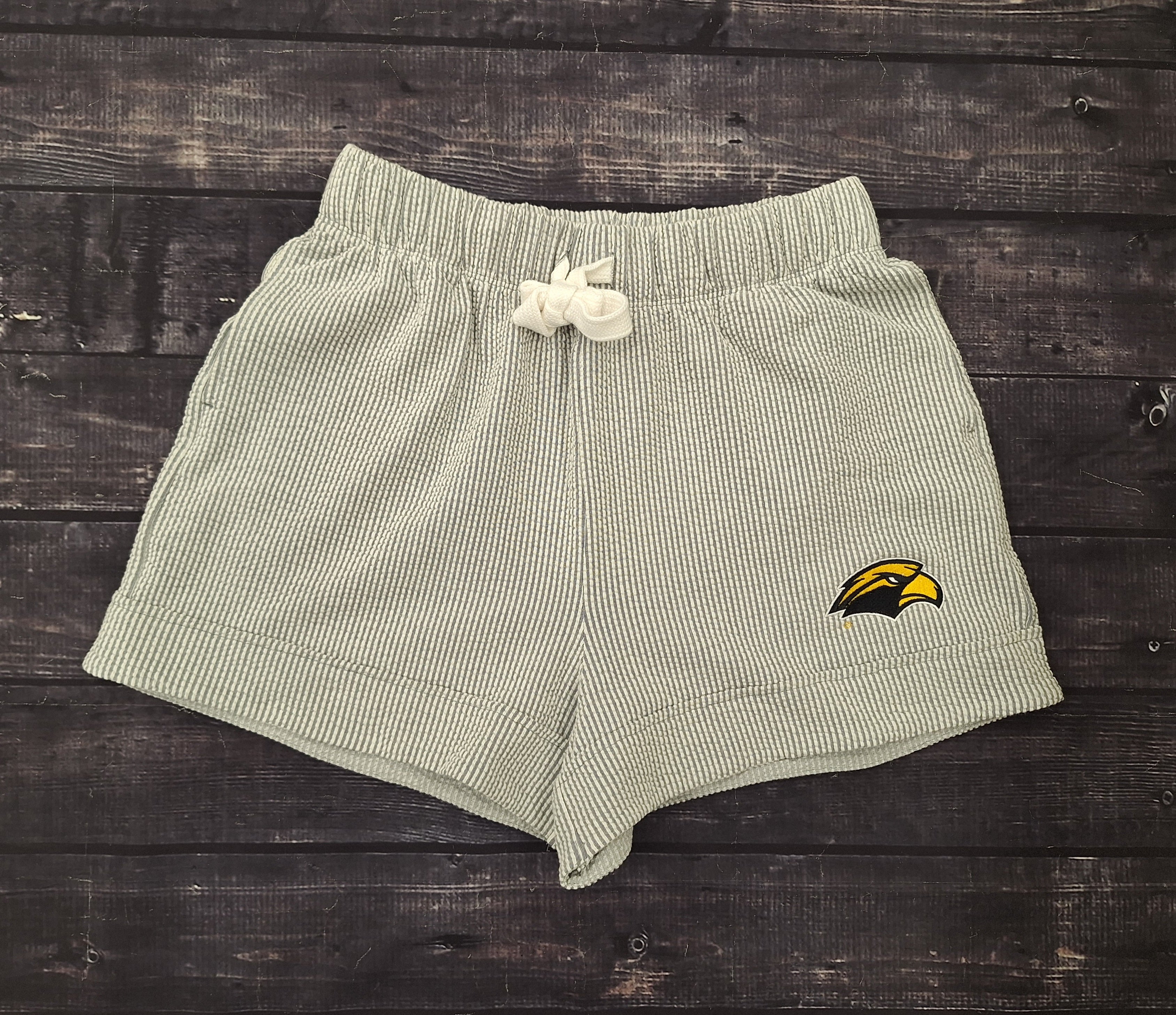 Ladies Seersucker Striped Short with Eagle Head
