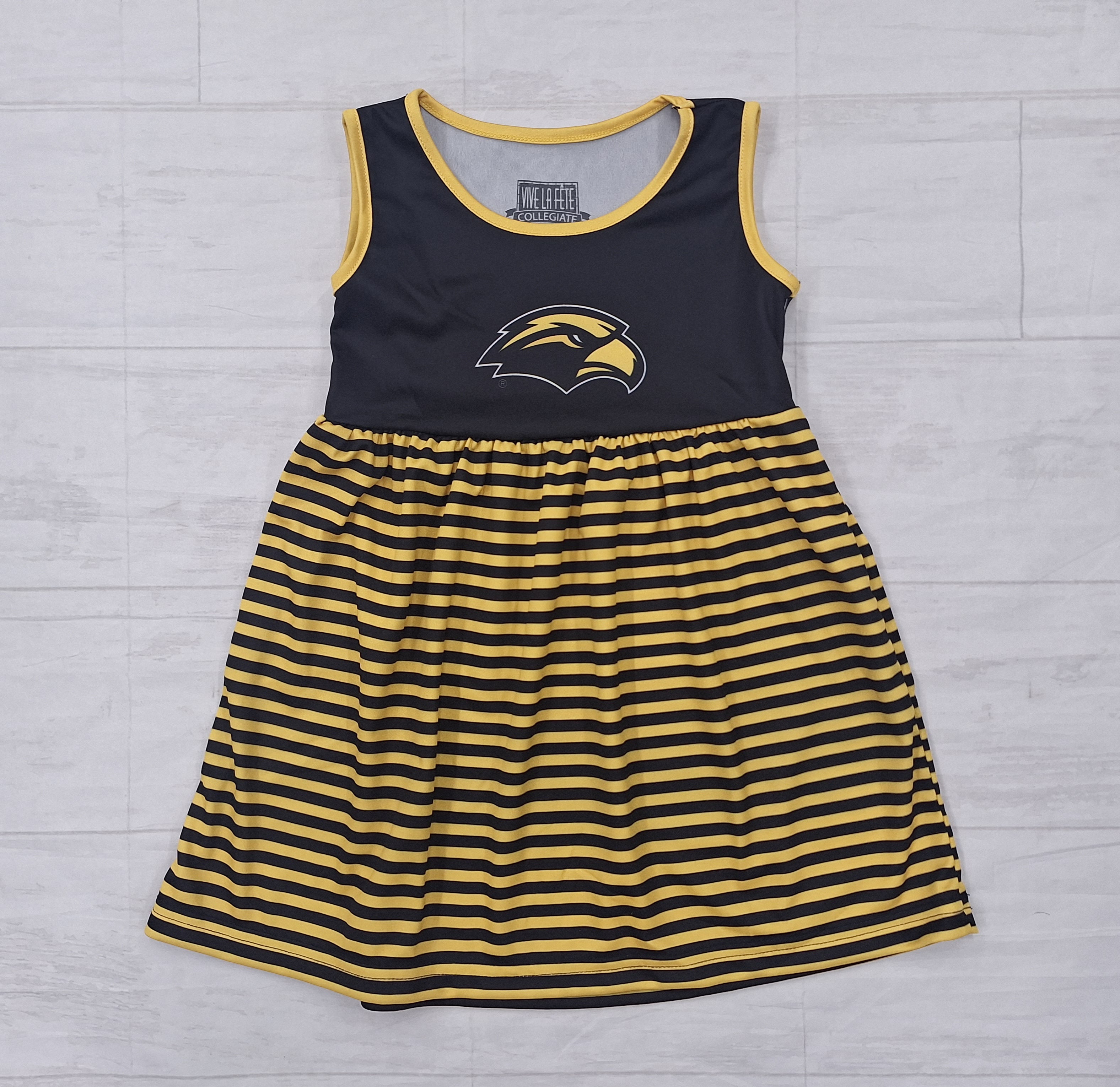 Toddler Gold Striped Tank Dress with Eagle Head