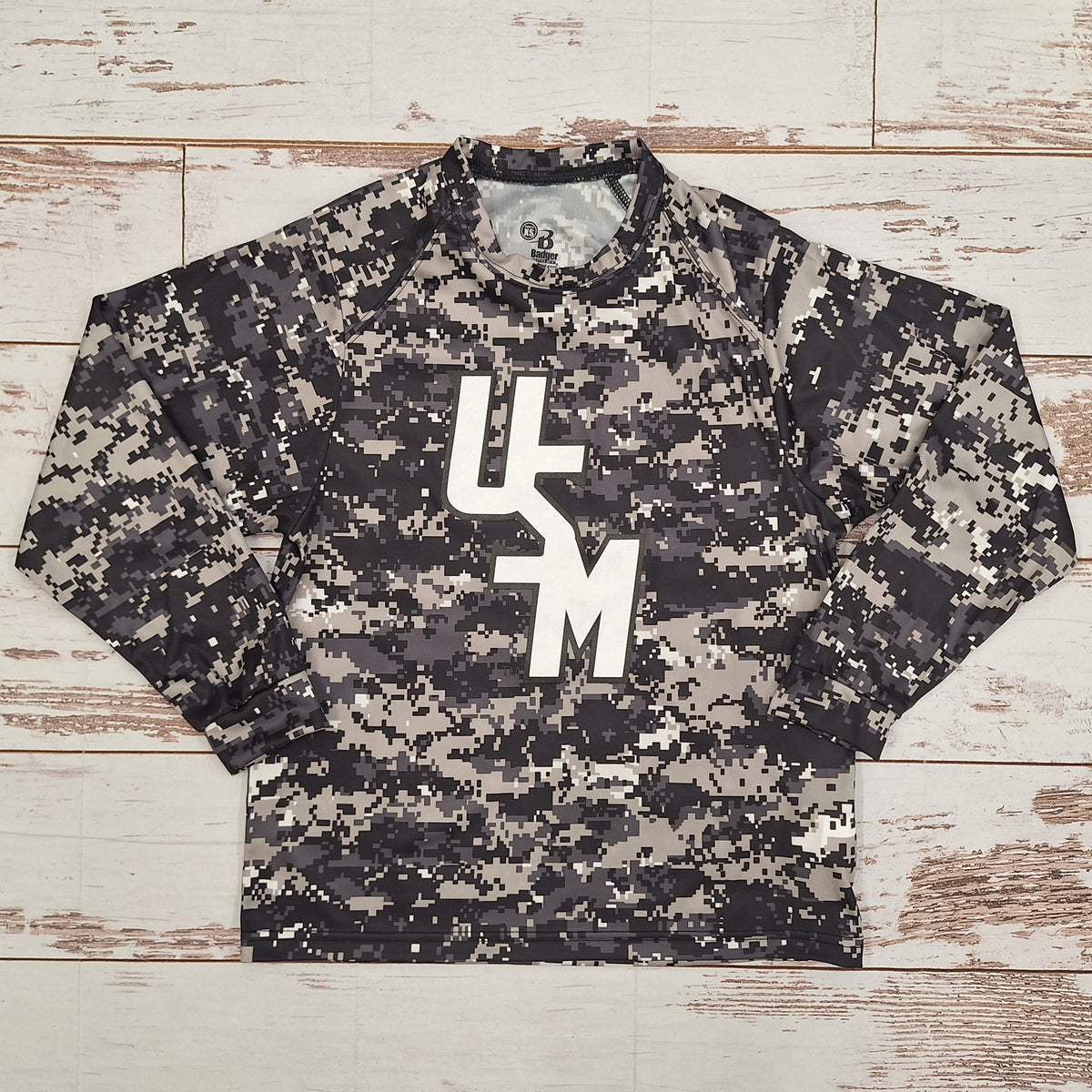 Youth B-Core Digital Camo Long Sleeve T-Shirt with White Stacked USM
